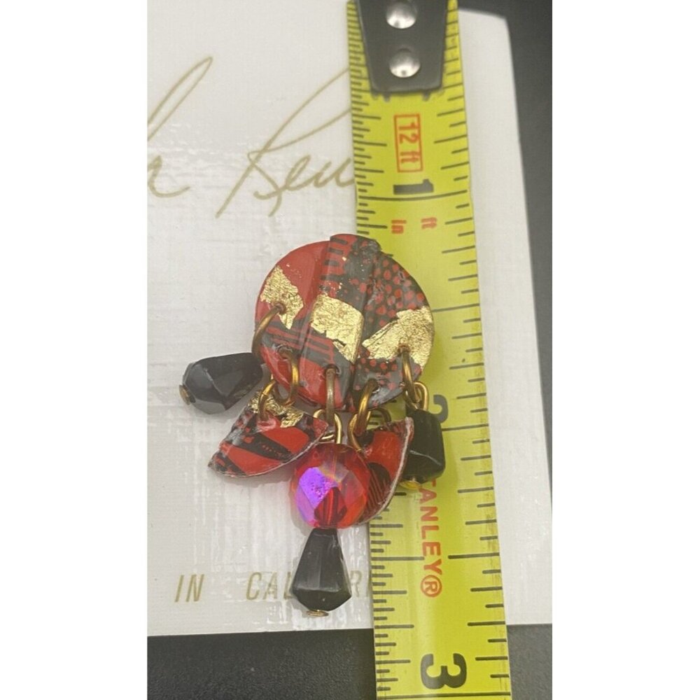 NWT Vintage Earrings Carla Renee Handmade in California Dangle Pierced Red Gold - Picture 4 of 5